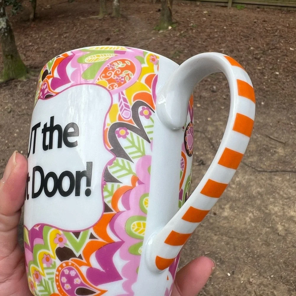 Pier 1 Mudpie 2013 Shut The Front Door Paisley Floral Print Coffee Mug